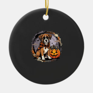 Boxer Dog Halloween Pumpkin Sublimation Ceramic Tree Decoration