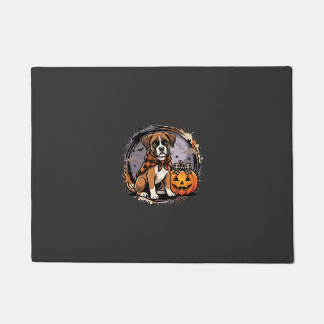Boxer Dog Halloween Pumpkin Sublimation Doormat (Front)