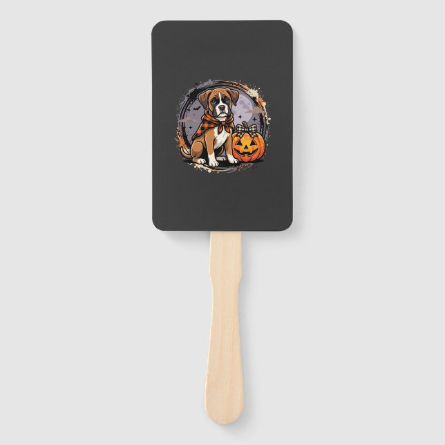 Boxer Dog Halloween Pumpkin Sublimation Hand Fan (Front)