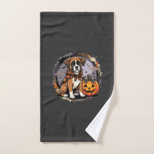 Boxer Dog Halloween Pumpkin Sublimation Hand Towel
