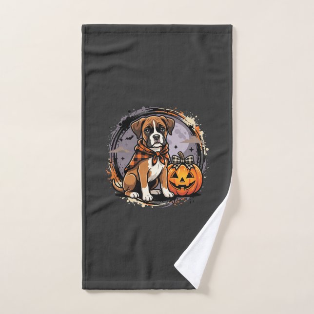 Boxer Dog Halloween Pumpkin Sublimation Hand Towel (Hand Towel)
