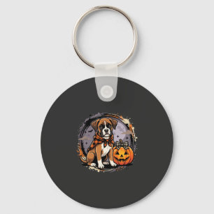 Boxer Dog Halloween Pumpkin Sublimation Key Ring