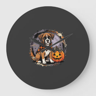 Boxer Dog Halloween Pumpkin Sublimation Large Clock