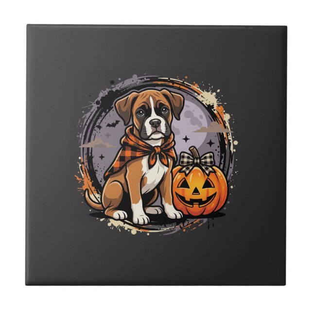 Boxer Dog Halloween Pumpkin Sublimation Tile (Front)