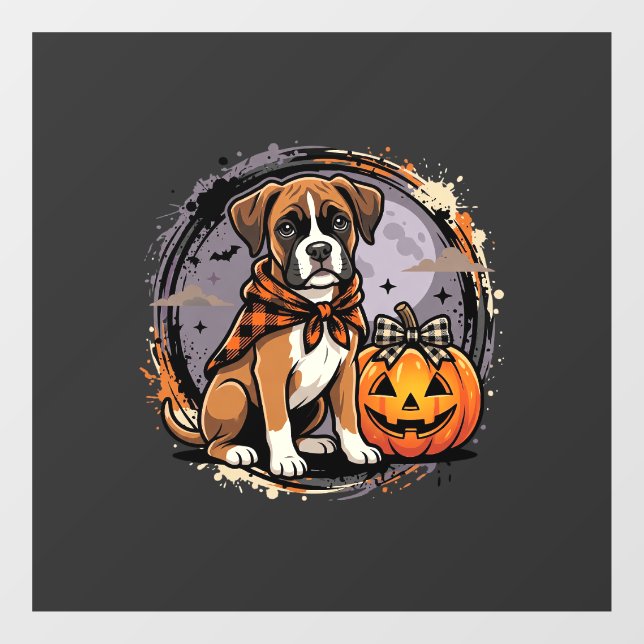 Boxer Dog Halloween Pumpkin Sublimation Window Cling (Sheet)