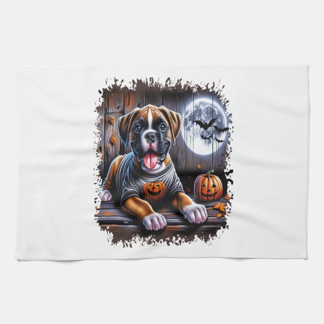 Boxer Dog Halloween Tea Towel (Horizontal)