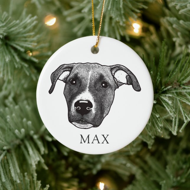 Boxer Dog Hand Drawing Personalised Ceramic Tree Decoration (Tree)