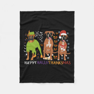Boxer Dog Happy Hallothanksmas Xmas Dog Lover Fleece Blanket