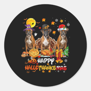 Boxer Dog Happy Halloween Thanksgiving Merry Chris Classic Round Sticker