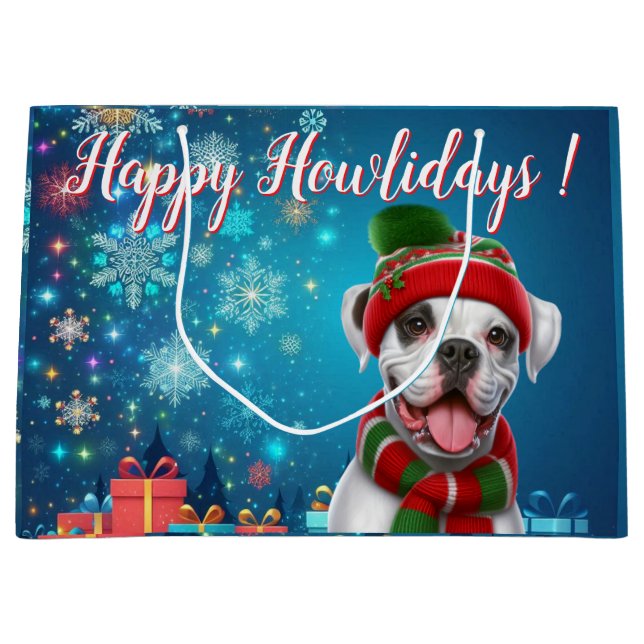 Boxer Dog Happy Howlidays ! Large Gift Bag (Front)