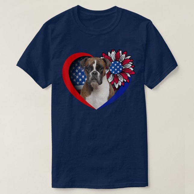 Boxer Dog Heart American Flag 4th Of July Usa Flag T-Shirt (Design Front)
