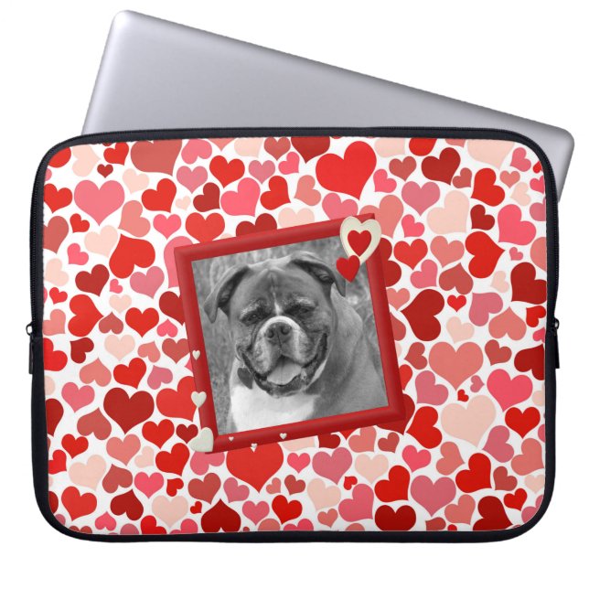 Boxer Dog Hearts laptop sleeves (Front)