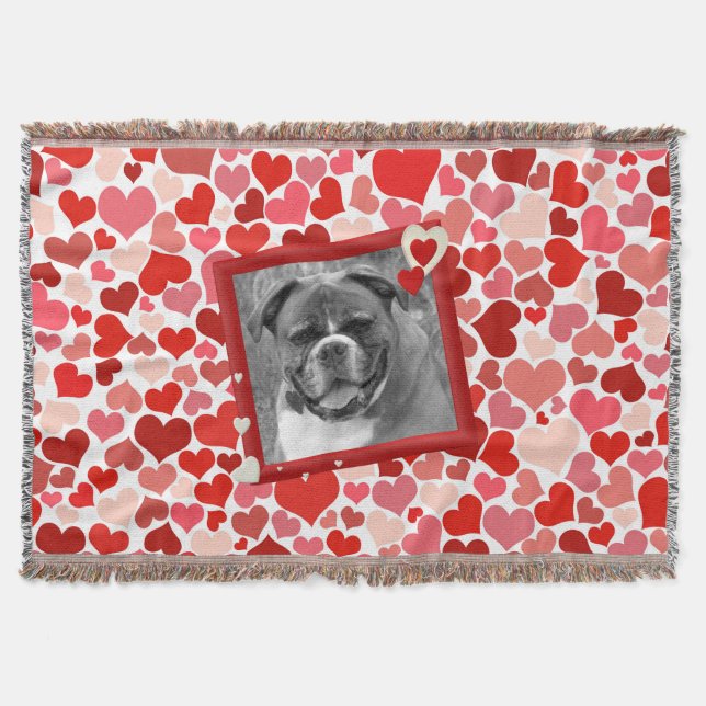Boxer Dog Hearts Throw Blanket (Front)