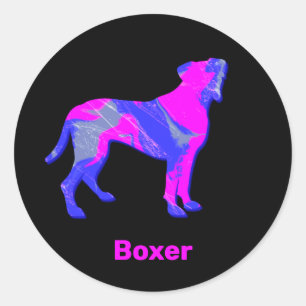 Boxer Dog Hot Pink and Blue Silhouette Classic Round Sticker