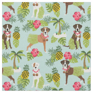 Boxer Dog hula tropical light blue Fabric