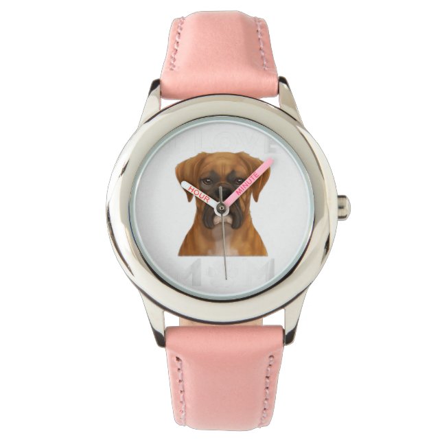 Boxer Dog I Love Mom Family Puppy Lover Gift Watch (Front)