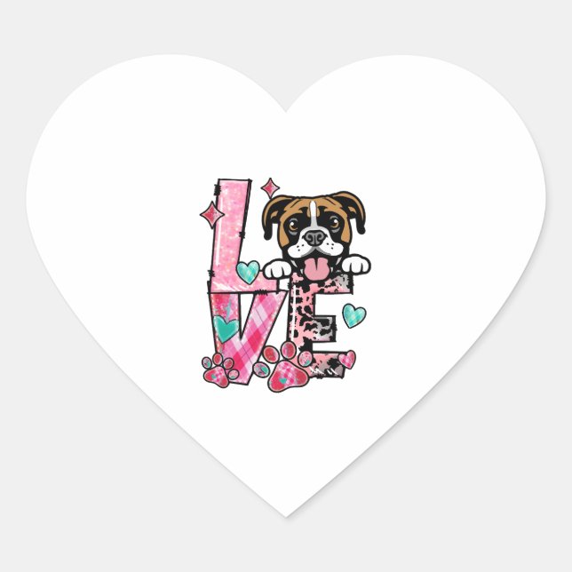 Boxer Dog I Love My Dog Valentines Day Heart Sticker (Front)