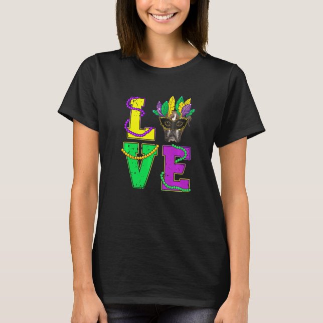 Boxer Dog I Love Puppy Mardi Gras Men Women Kids T-Shirt (Front)