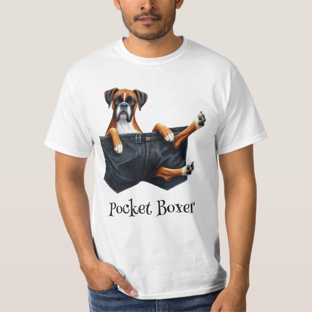 Boxer Dog In A Pocket T-Shirt (Front)