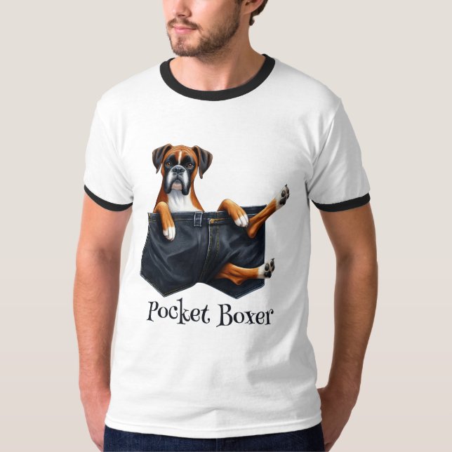 Boxer Dog In A Pocket T-Shirt (Front)