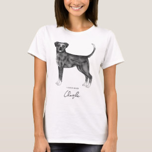 Boxer Dog In Black & White I Love My Boxer & Name T-Shirt