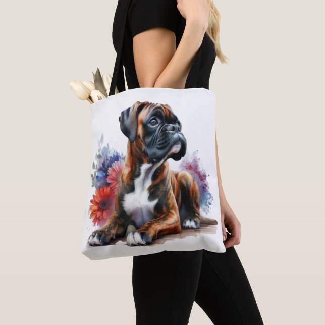 Boxer Dog in Bloom Boxer & Blossoms  Tote Bag (Close Up)