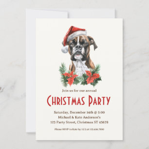 Boxer Dog in Santa Hat Pet Holiday Christmas Party Invitation