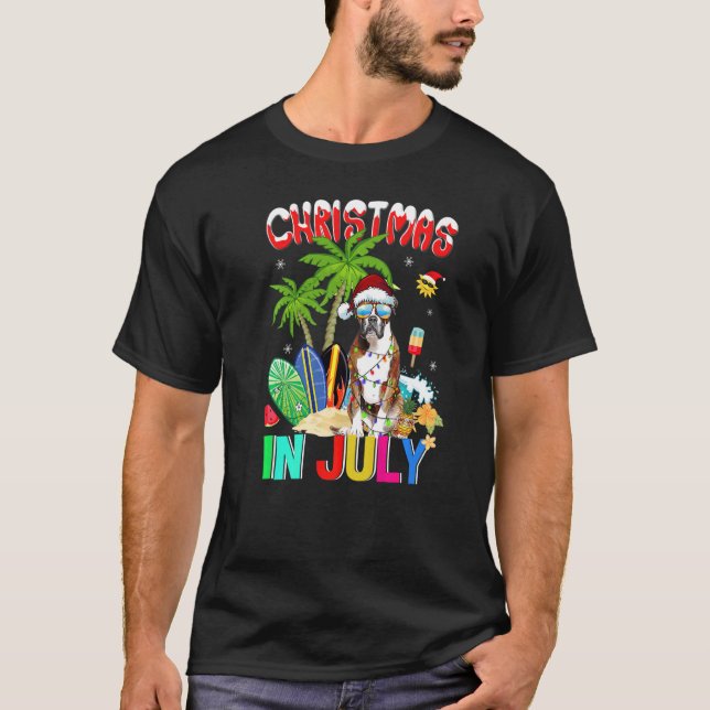 Boxer Dog In Santa Hat Sunglasses Christmas In Jul T-Shirt (Front)