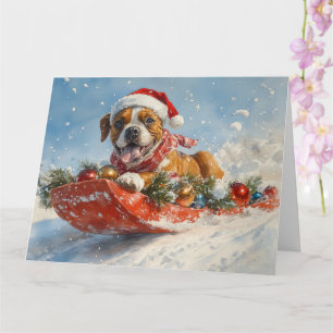 Boxer Dog in Sledge Let it Snow Christmas Card