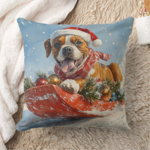 Boxer Dog in Sledge Let it Snow Christmas Cushion