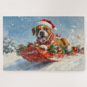 Boxer Dog in Sledge Let it Snow Christmas Jigsaw Puzzle