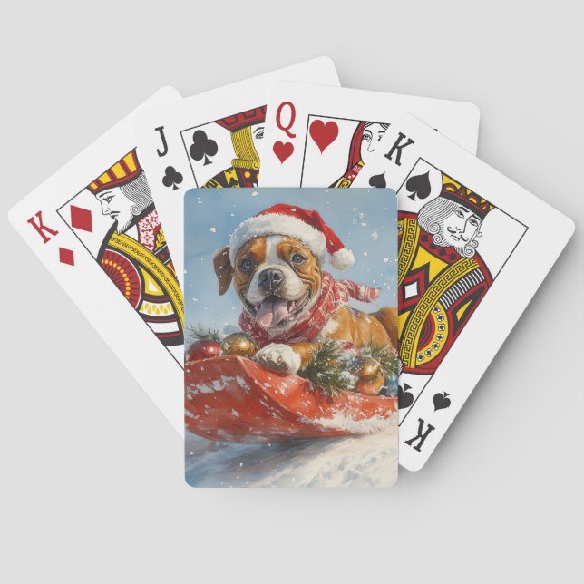 Boxer Dog in Sledge Let it Snow Christmas Playing Cards (Back)