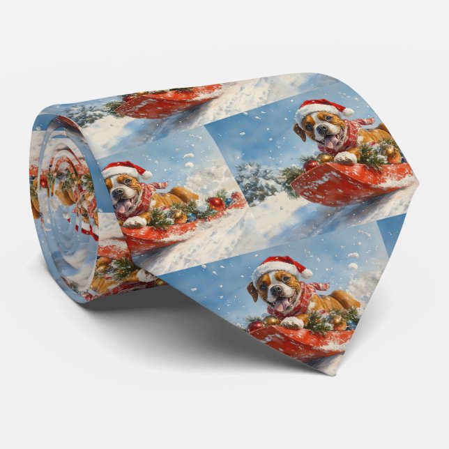 Boxer Dog in Sledge Let it Snow Christmas Tie (Rolled)
