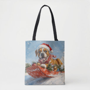 Boxer Dog in Sledge Let it Snow Christmas Tote Bag