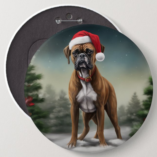 Boxer Dog in Snow Christmas  6 Cm Round Badge (Front & Back)