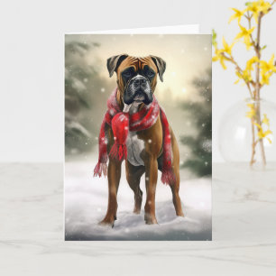 Boxer Dog in Snow Christmas Card