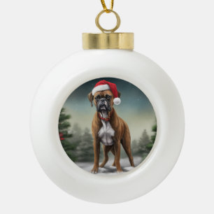 Boxer Dog in Snow Christmas  Ceramic Ball Christmas Ornament