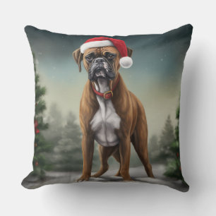 Boxer Dog in Snow Christmas  Cushion