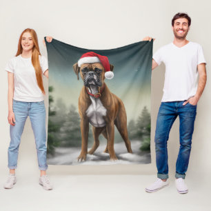 Boxer Dog in Snow Christmas  Fleece Blanket