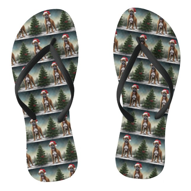 Boxer Dog in Snow Christmas  Flip Flops (Footbed)