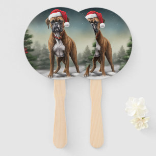 Boxer Dog in Snow Christmas  Hand Fan
