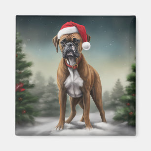 Boxer Dog in Snow Christmas  Magnet
