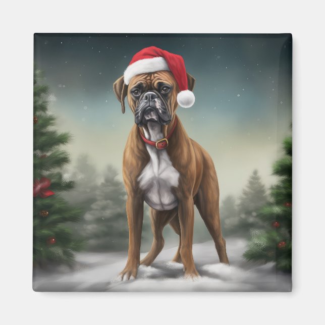 Boxer Dog in Snow Christmas  Magnet (Front)