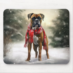 Boxer Dog in Snow Christmas Mouse Mat