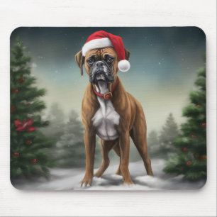 Boxer Dog in Snow Christmas  Mouse Mat