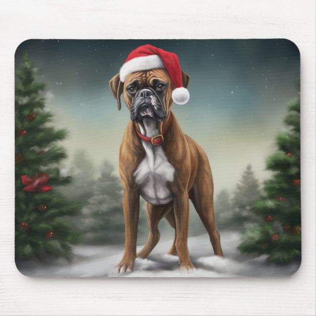 Boxer Dog in Snow Christmas  Mouse Mat (Front)