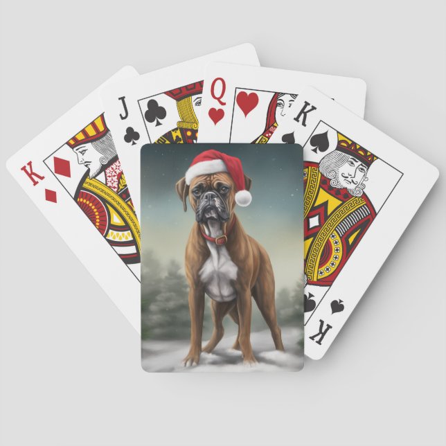 Boxer Dog in Snow Christmas  Playing Cards (Back)