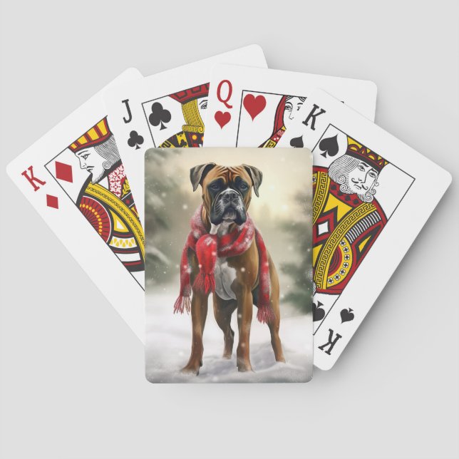 Boxer Dog in Snow Christmas Playing Cards (Back)
