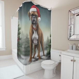 Boxer Dog in Snow Christmas  Shower Curtain
