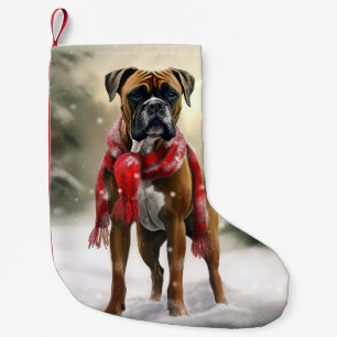 Boxer Dog in Snow Christmas Small Christmas Stocking